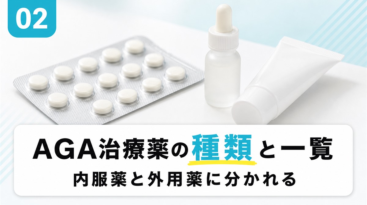 AGA治療薬の種類と一覧を内服薬と外用薬や合剤とオリジナル薬で整理する見出しイメージ