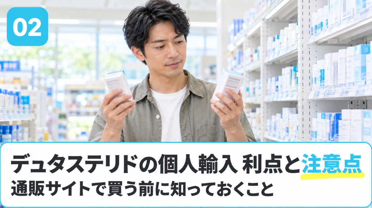 デュタステリドを個人輸入通販で買う利点と注意点を解説する見出しイメージ