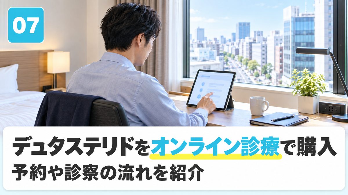 デュタステリドをオンライン診療で購入する予約や診察の流れを解説する見出しイメージ