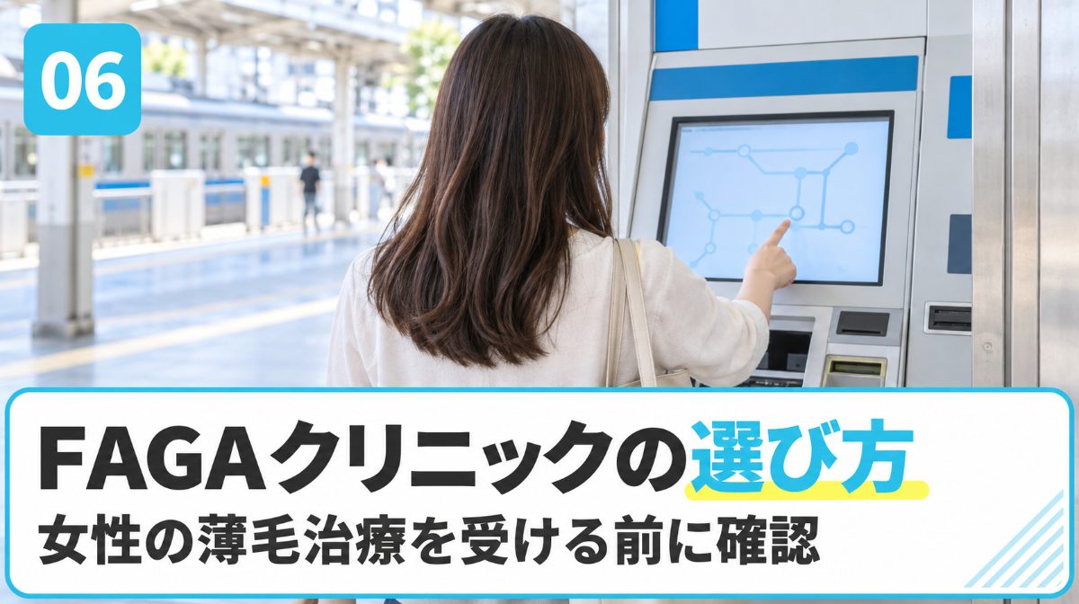 女性の薄毛治療を受けるFAGAクリニックの選び方を解説する見出しイメージ
