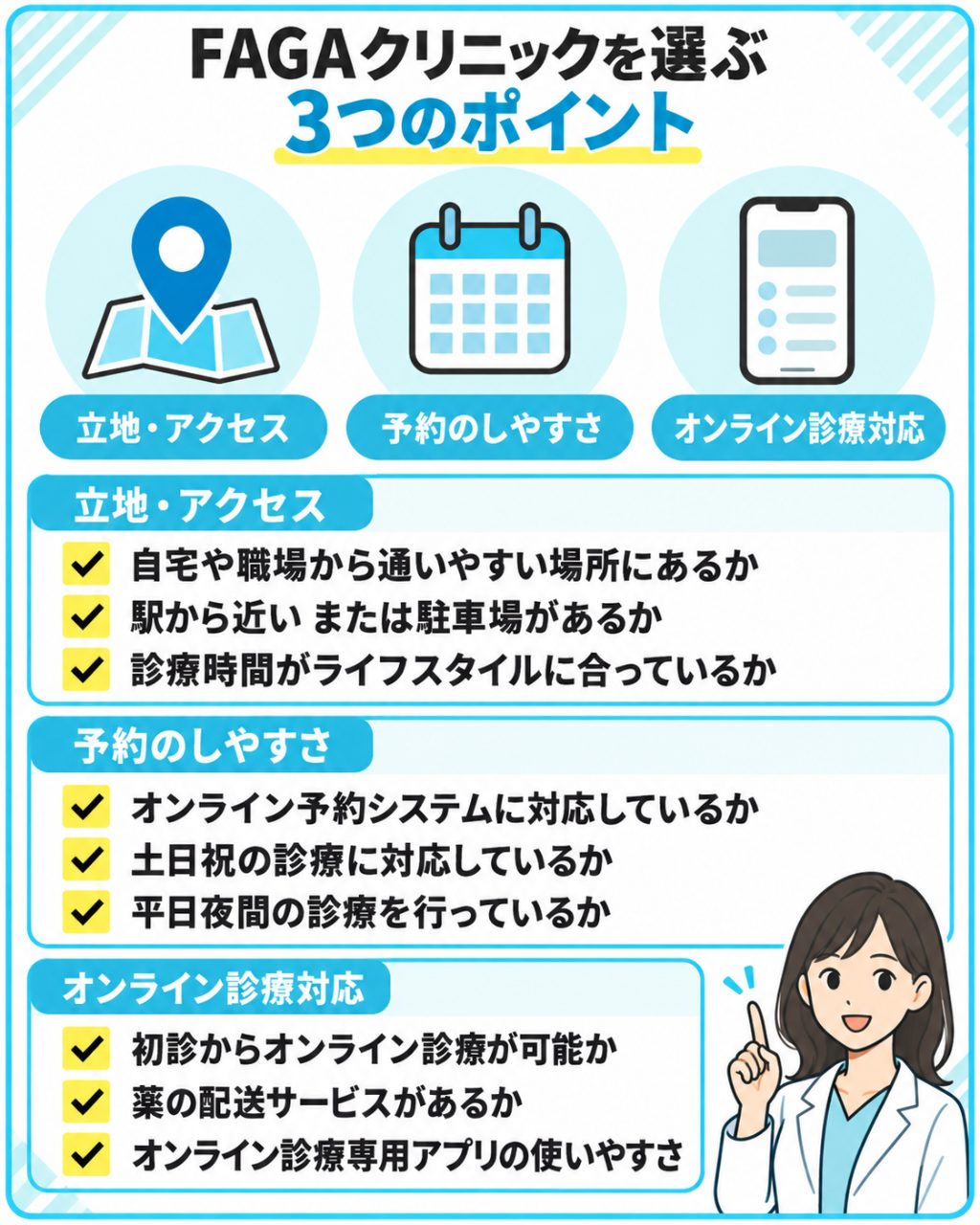立地・予約・オンラインの有無によるポイントまとめ