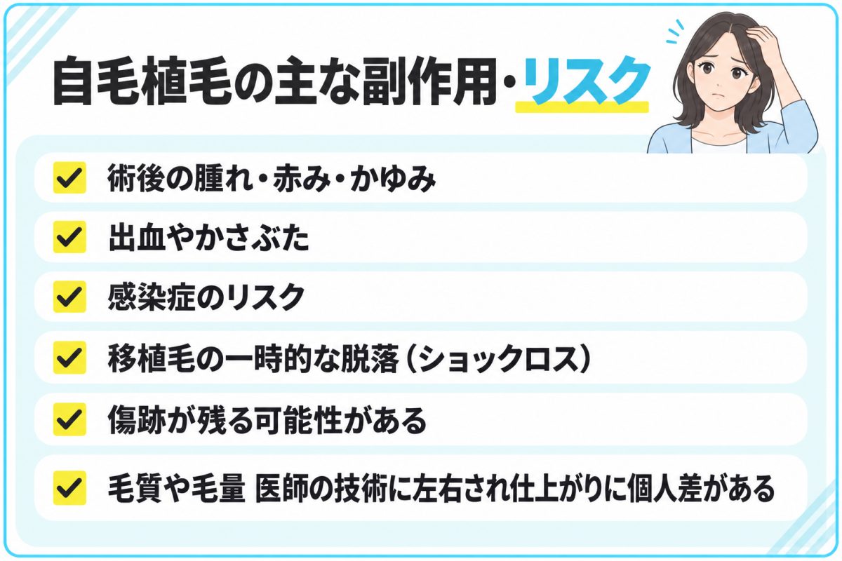 自毛植毛の主な副作用･リスク一覧