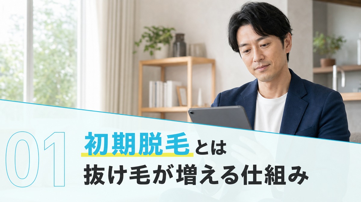 初期脱毛とはAGA治療で抜け毛が増える仕組みを解説する見出しイメージ