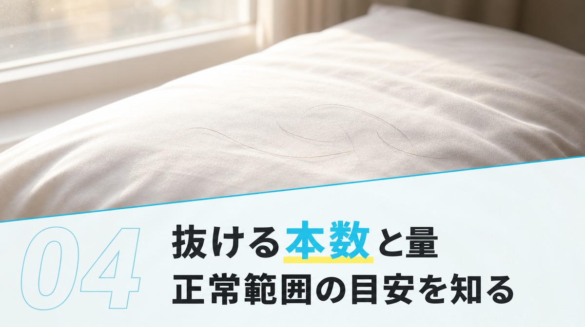 初期脱毛で抜ける本数と量の正常範囲を解説する見出しイメージ
