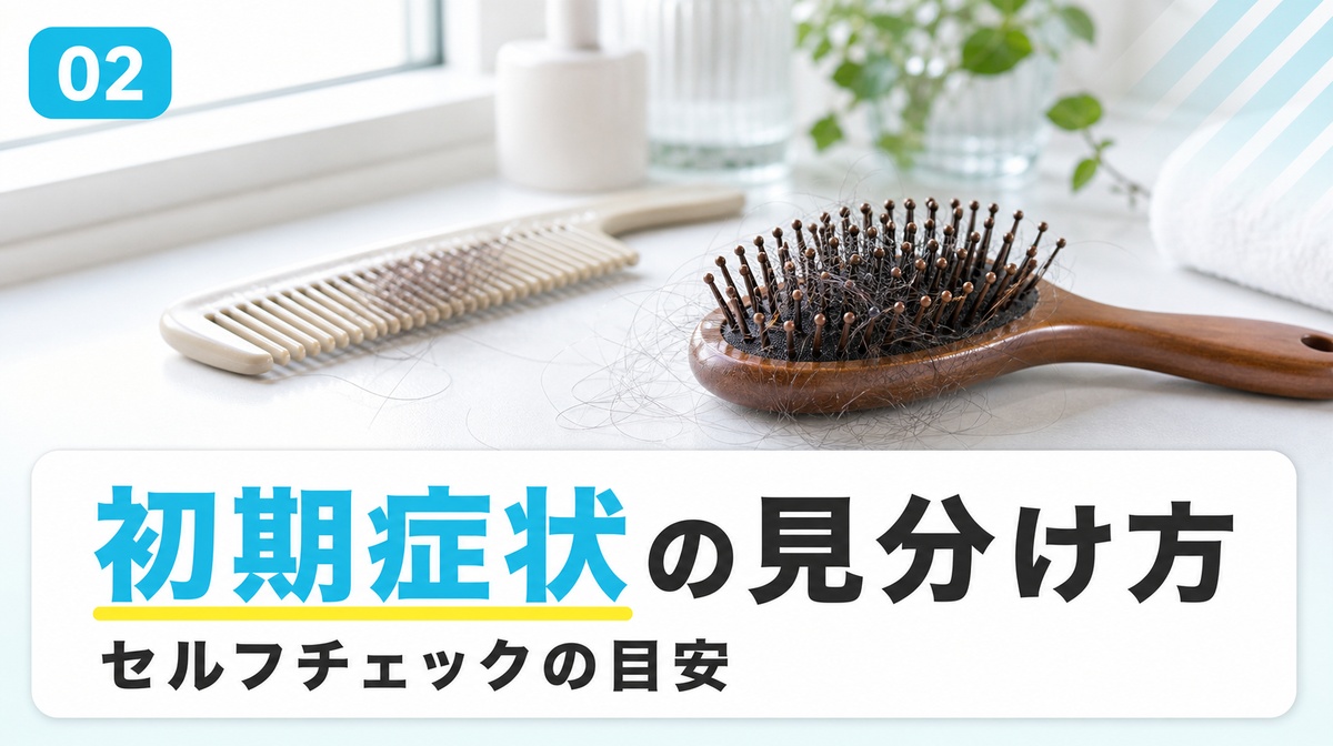 びまん性脱毛症の初期症状とセルフチェックを確認する見出しイメージ