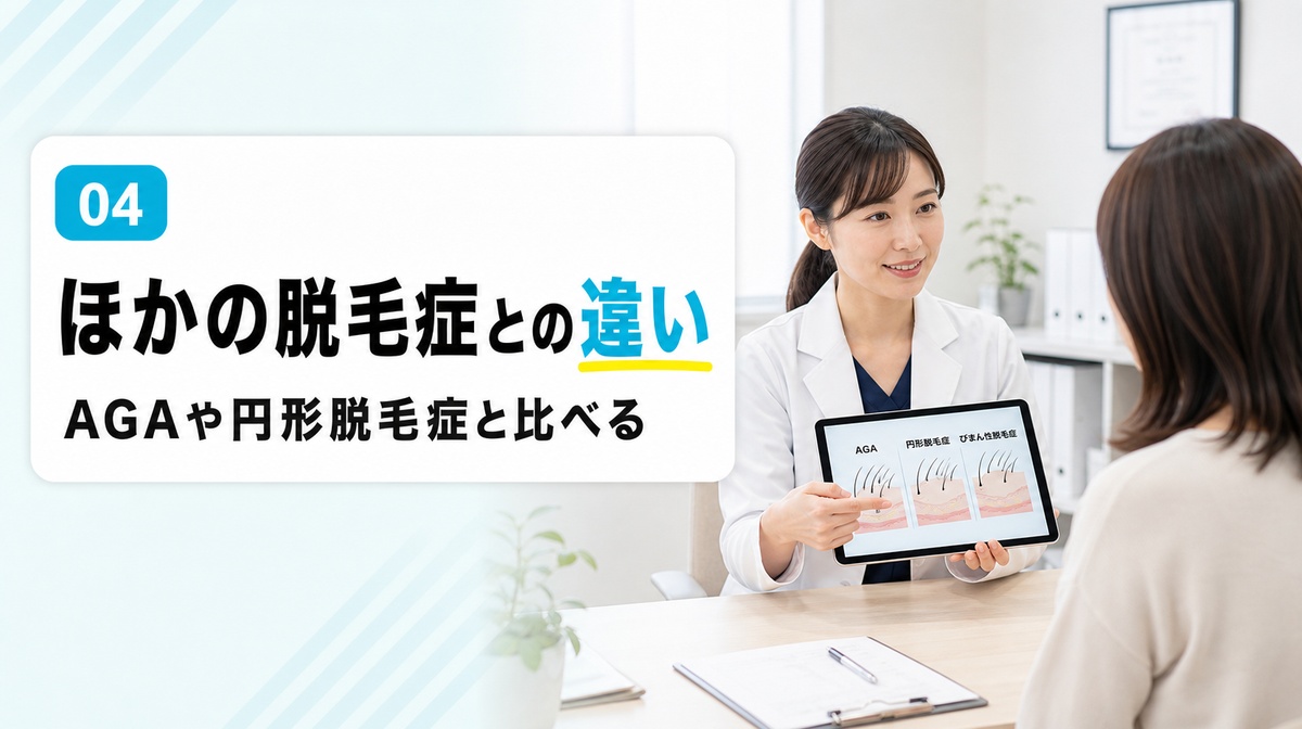 びまん性脱毛症とほかの脱毛症の違いを解説する見出しイメージ