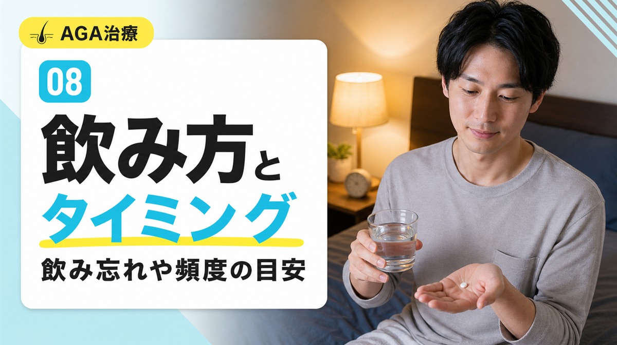 デュタステリドの飲み方と飲むタイミングや用量と飲み合わせを解説する見出しイメージ