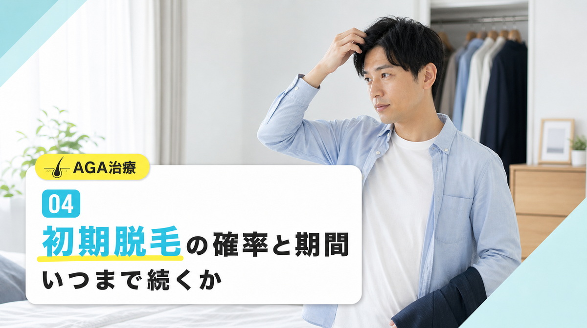 フィナステリドの初期脱毛の確率と続く期間や見た目を解説する見出しイメージ