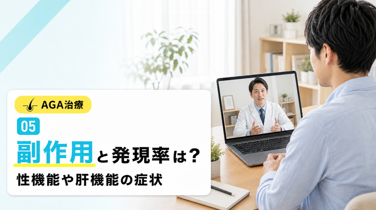 フィナステリドの副作用の発現率と性機能や肝機能などの主な症状を解説する見出しイメージ