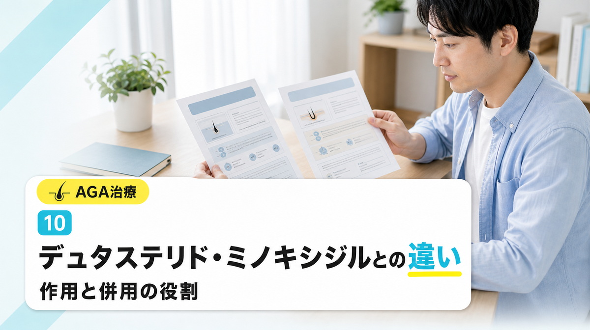 フィナステリドとデュタステリドやミノキシジルとの違いと併用や役割を解説する見出しイメージ
