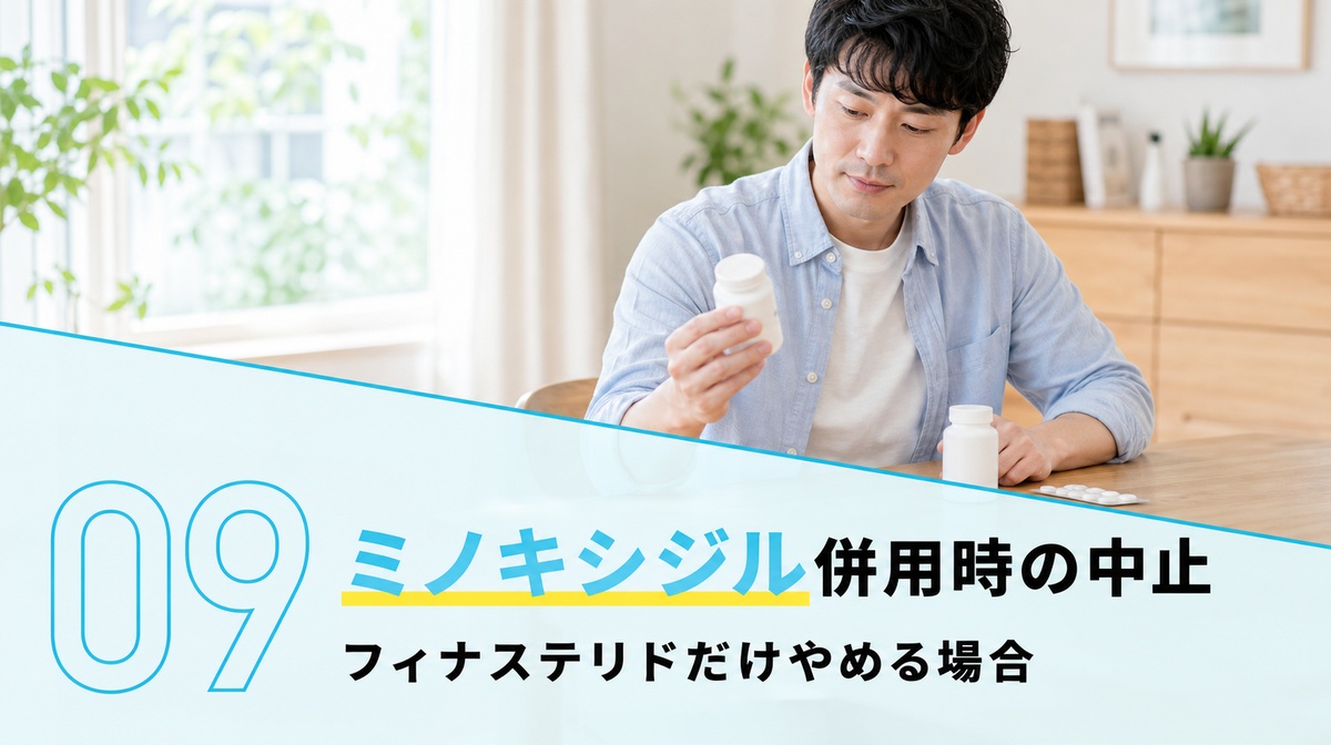 ミノキシジル併用時にフィナステリドだけやめる場合を考える見出しイメージ
