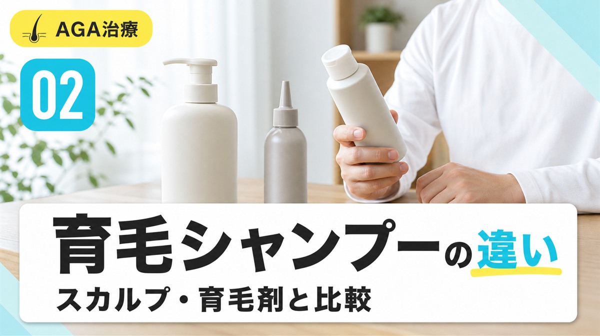 育毛シャンプーとスカルプシャンプーや育毛剤の違いを解説する見出しイメージ