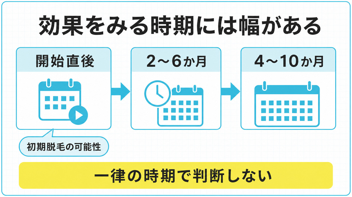 レバクリ公式の効果時期の表記幅と初期脱毛を確認する図