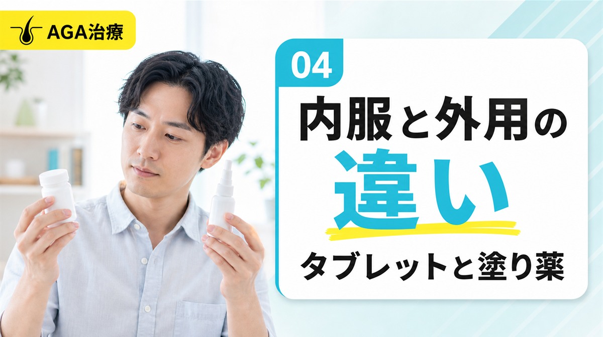 ミノキシジルの内服タブレットと外用塗り薬の違いを解説する見出しイメージ