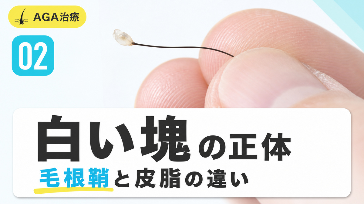 毛根につく白い塊の正体である毛根鞘と皮脂の違いを解説する見出しイメージ