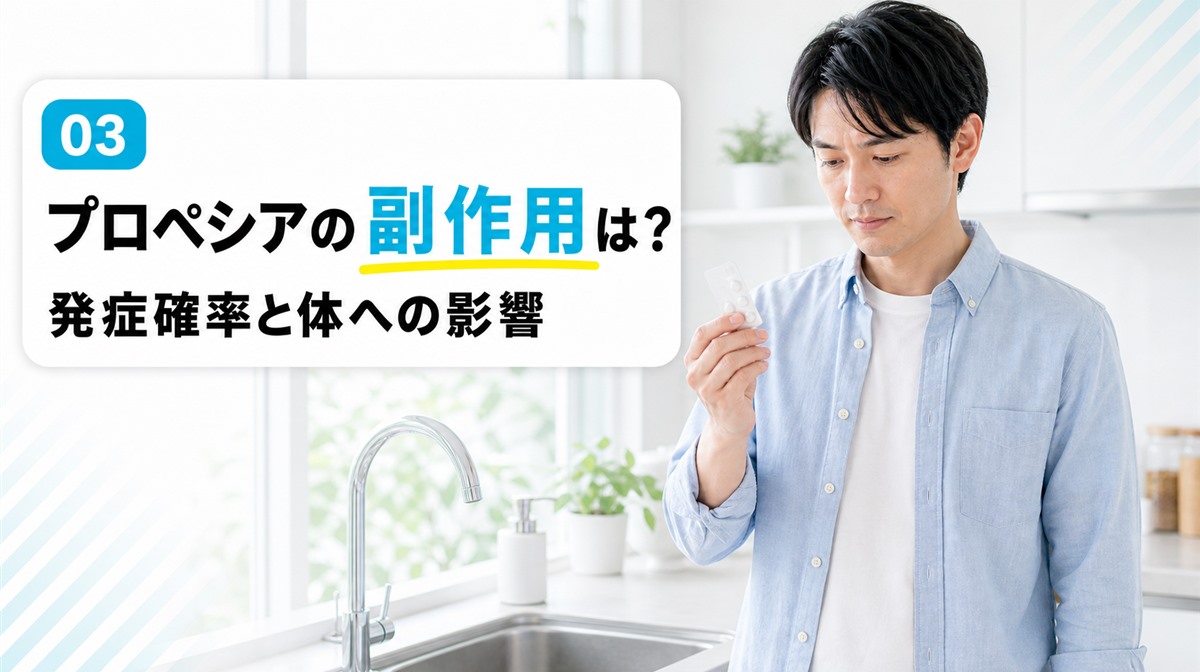 プロペシアの副作用の発症確率と性機能や肝臓などへの影響を解説する見出しイメージ