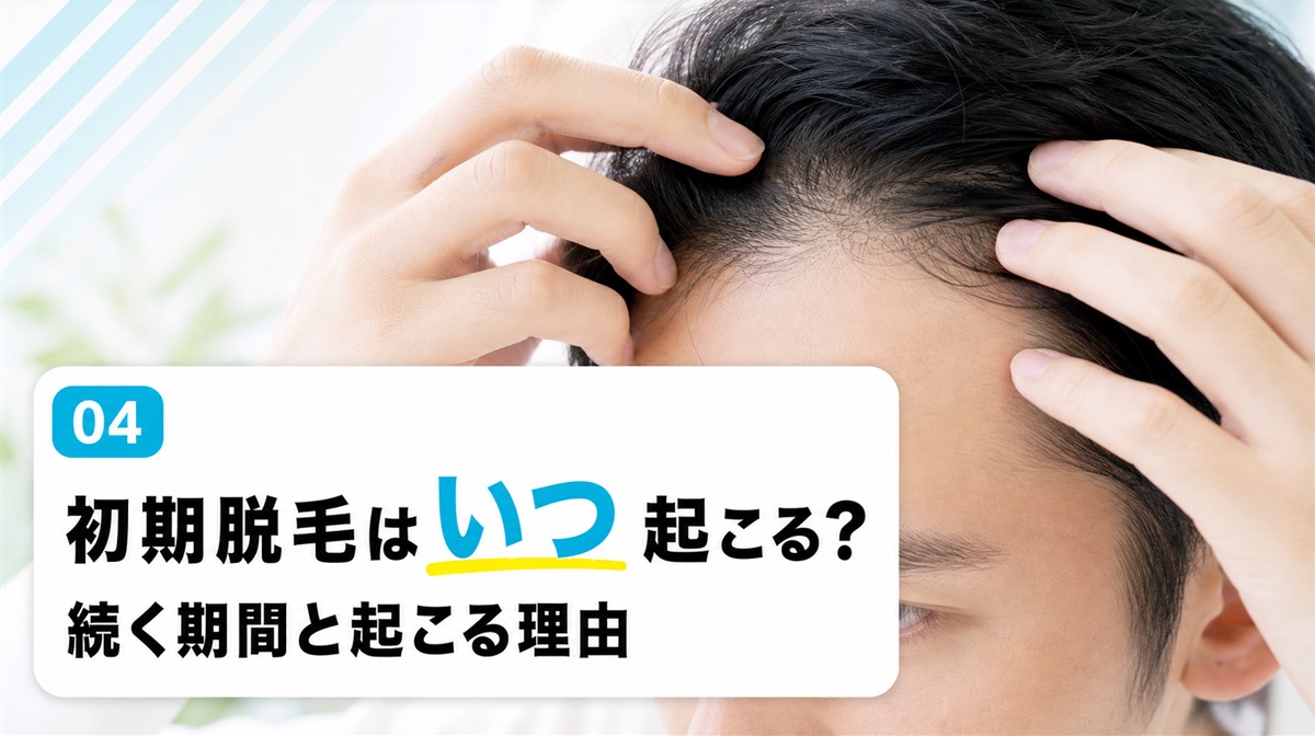 プロペシアの初期脱毛がいつ起こるかと期間や理由を解説する見出しイメージ