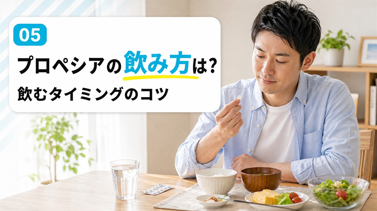 プロペシアの飲み方と飲むタイミングを解説する見出しイメージ