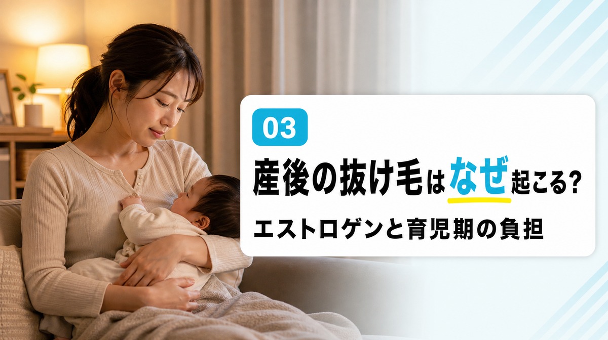 産後の抜け毛はなぜ起こるのか主な原因を解説する見出しイメージ