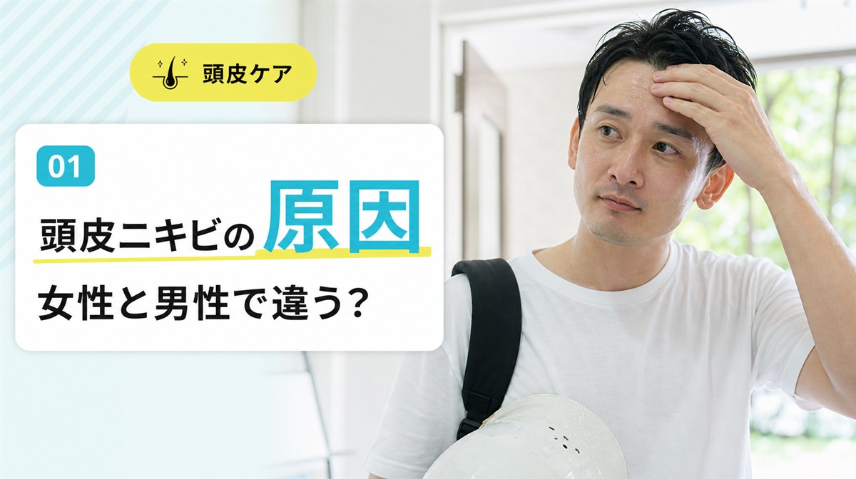 頭皮ニキビができる原因や女性と男性での違いを確かめる見出しイメージ