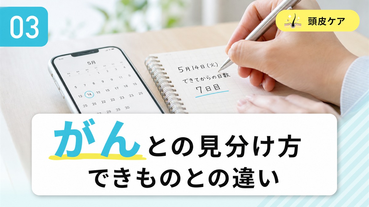 頭皮ニキビとがんやできものとの見分け方と受診のサインを確かめる見出しイメージ