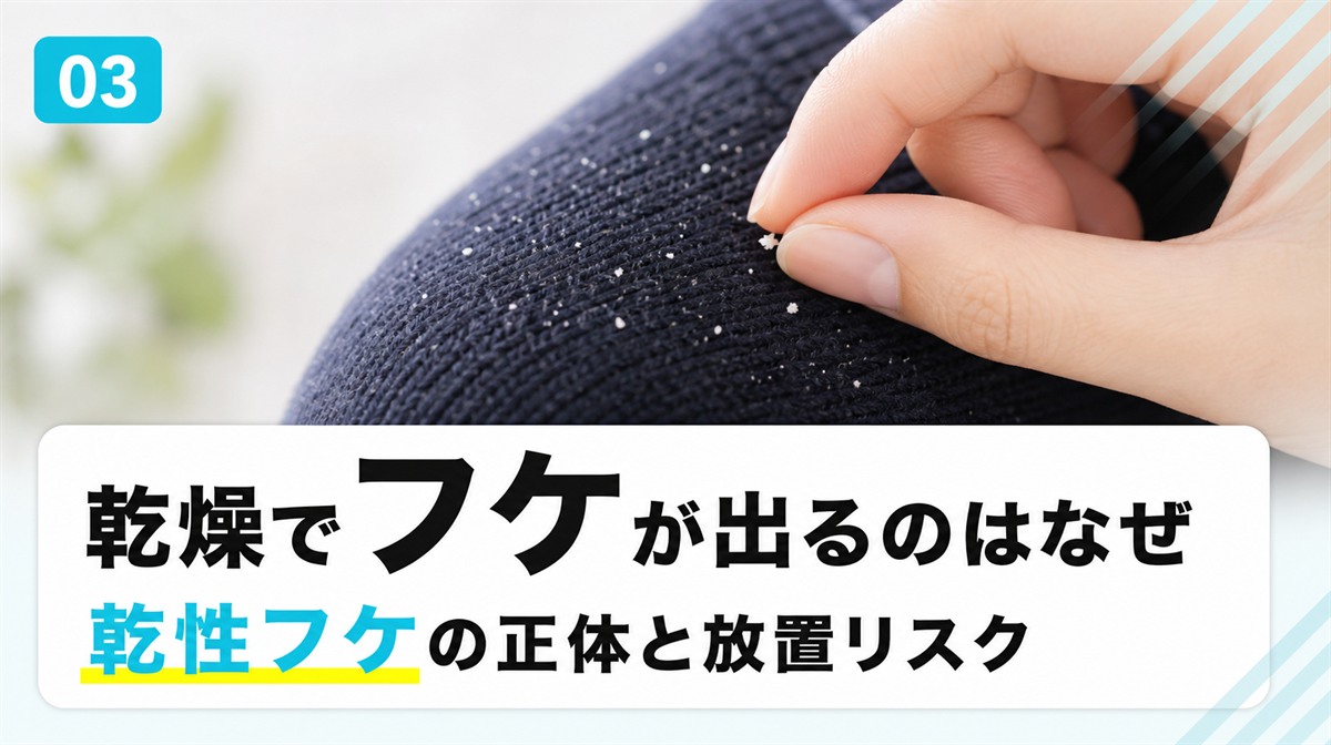 頭皮の乾燥でフケが出るのはなぜかと乾性フケの正体や放置リスクを解説する見出しイメージ