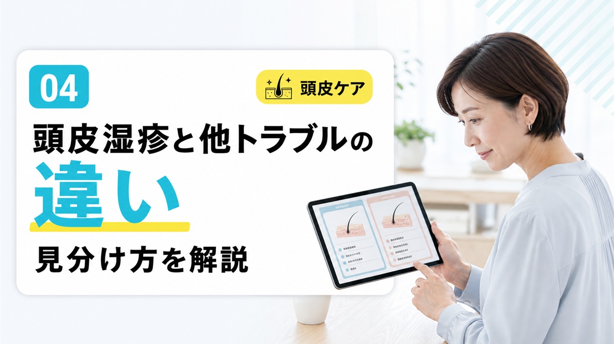 頭皮湿疹と他の頭皮トラブルの違いや見分け方を解説する見出しイメージ