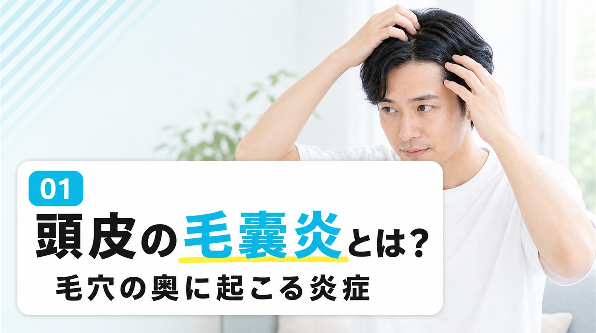 頭皮の毛嚢炎とは毛穴の奥に起こる炎症であることを確かめる見出しイメージ
