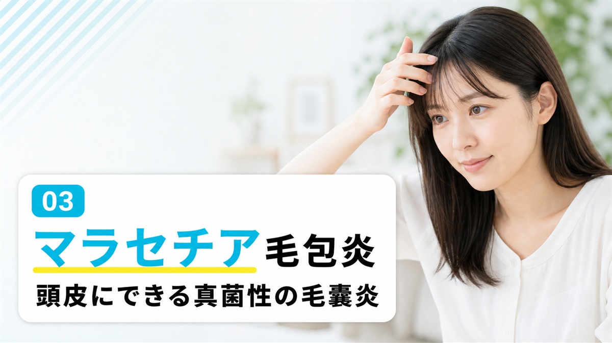 マラセチア毛包炎とは頭皮にできる真菌性の毛嚢炎であることを解説する見出しイメージ