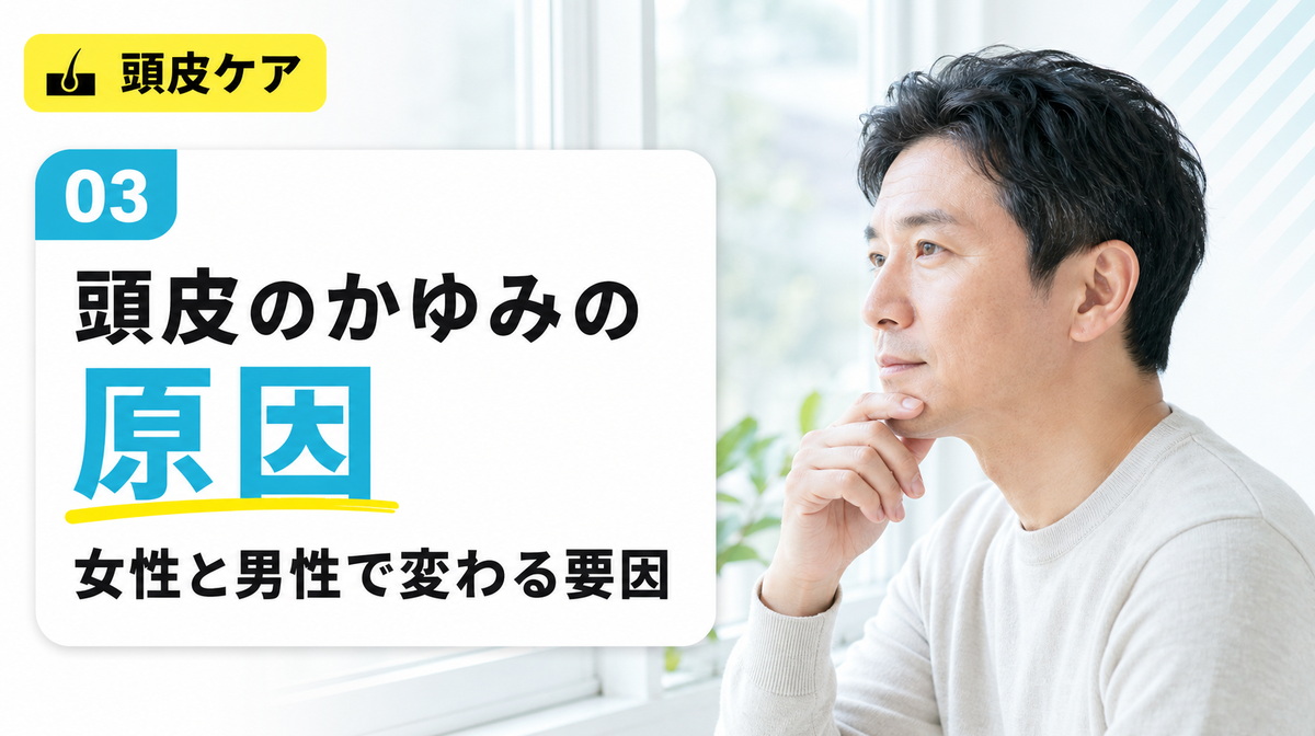 頭皮のかゆみの原因を女性や男性で変わる要因とともに解説する見出しイメージ