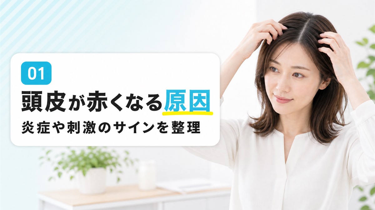 頭皮が赤くなる主な原因を炎症や血行不良・外的刺激・生活習慣から解説する見出しイメージ