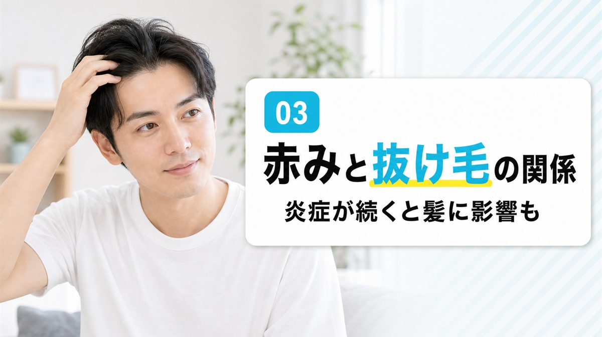頭皮の赤みと抜け毛・薄毛やAGAとの関係を医療的に解説する見出しイメージ