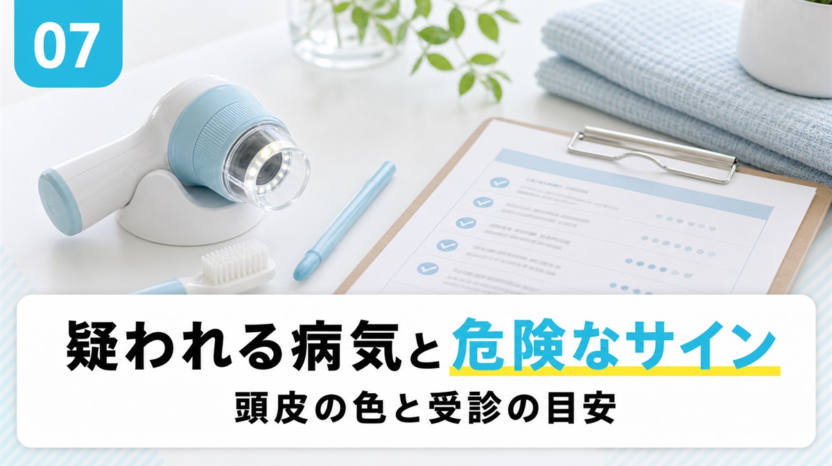 赤みで疑われる頭皮の病気と頭皮の色の違いや危険なサインを解説する見出しイメージ