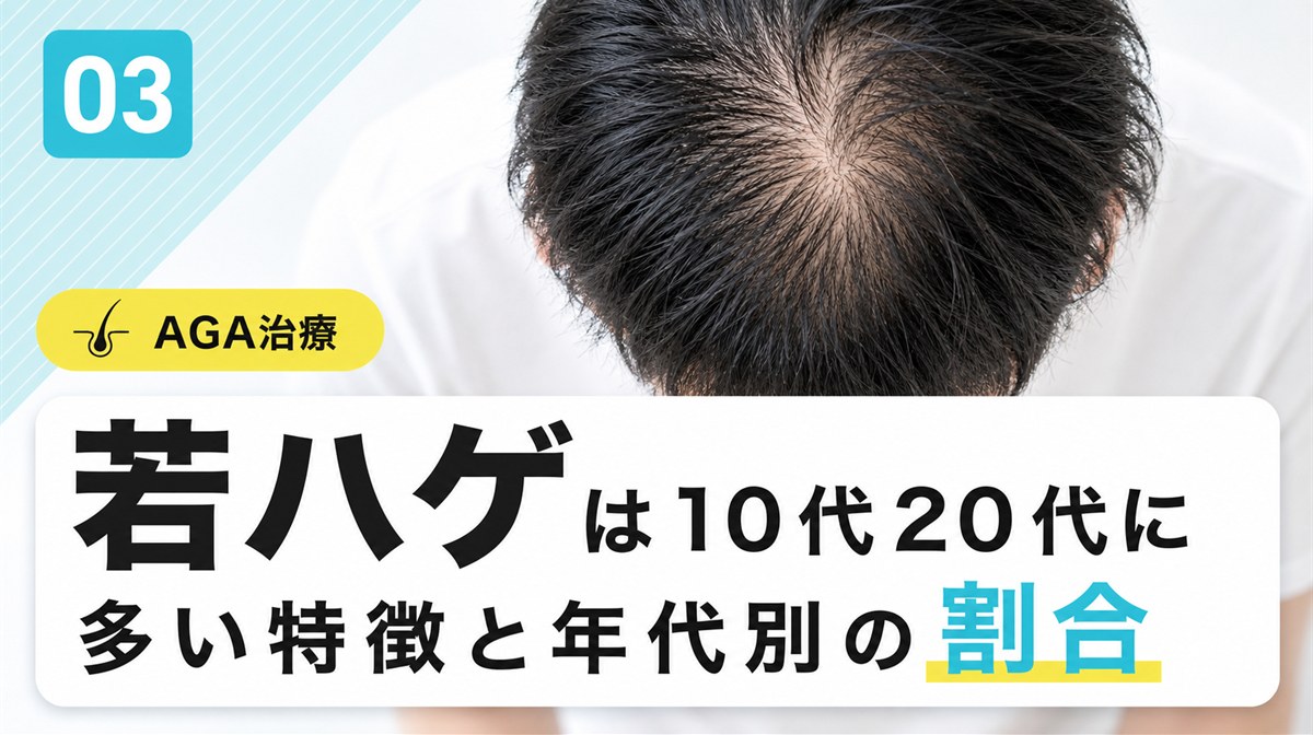 10代や20代に多い若ハゲの特徴と薄毛になる割合を年代別に解説する見出しイメージ