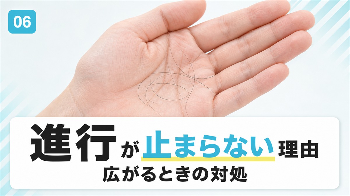 円形脱毛症の進行が止まらない理由と広がるときの対処を解説する見出しイメージ